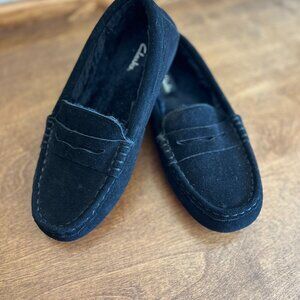 Clarks Women's Size 9M Black Faux Fur Lined Penny Loafer Moccasin Slippers